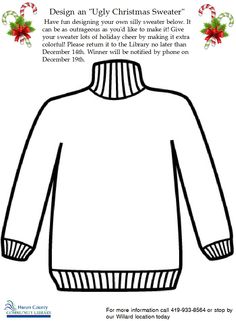 an ugly christmas sweater is shown in this ad for the library's holiday catalog