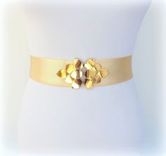 2.2" wide Champagne bridal elastic waist belt with gold leaf clasp by MissLaceAccessories on Etsy