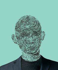 a man's face is made up of fingerprints on a green background