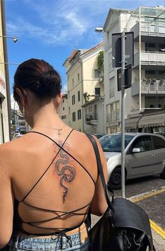 Back Tats Women Spine Tattoos Dragon, Dragon With Chinese Letters Tattoo, Back Tats Women Dragon, Dragon Spine Tattoo For Women Dainty, Dragon Tattoo On Back Women, Women Dragon Back Tattoo, Back Tattoo Women Spine Dragon, Dragon Spine Tattoos For Women, Dragon Tattoo On Spine