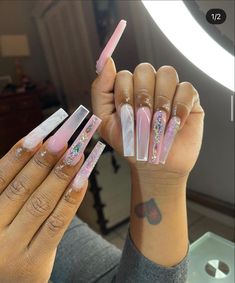 Bad Nails, Cute Acrylic Nail Designs, Long Acrylic Nails Coffin, Long Square Acrylic Nails, Bling Acrylic Nails