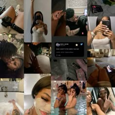 a woman taking a selfie with her cell phone while she is in the bathtub