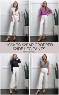 White Trousers Wide Leg Outfit, Wide Leg Pants Outfit White, Cream Crop Jeans Outfit, White Cropped Wide Leg Jeans Outfit Summer, Cream Cropped Wide Leg Jeans Outfit, Wide Leg Utility Pants Outfit, High Rise Wide Leg White Jeans Outfit, White Pants Wide Leg Outfit, White Wide Leg Denim Outfit