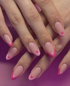 Pink Ideas Nails, Nail Inspo Almond Pink And White, Soft Pink Gel Nails Art Designs, Short Almond Pink Nails Designs, Cute Pink Nail Ideas Short, Easy Valentines Nails Short, Almond Valentines Nails Pink, Nail Art On Pink Nails, Coffin Style Nails Short