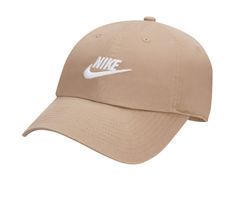 65% polyester and 35% cotton fabric upper, Adjustable back strap for a secure fit, Sweatband for added comfort, Curved bill cap design,2 1/2 inch bill, Nike branding details, One size fits most | Nike US Futura Washed Baseball Cap in Khakwhite Size S/M Wash Baseball Cap, Nike Cap, Running Cap, Nike Hat, Unisex Accessories, Sporty Chic, Nike Sb, Back Strap, Nike Logo