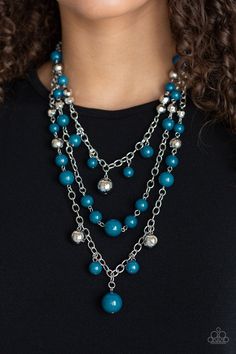 An assortment of shiny silver, faceted silver, and refreshing blue beads sporadically dot and swing from three shimmery silver chains that layer down the chest for a colorful statement-making finish. Features an adjustable clasp closure. Multi Chain Necklace, Bling Necklace, Silver Chains, Paparazzi Accessories, Blue Necklace, Paparazzi Jewelry, Shiny Silver, Blue Beads, Necklace Earring Set