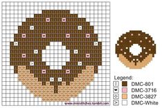 a cross stitch pattern with a donut on the front and side, as well as an example of how to make it