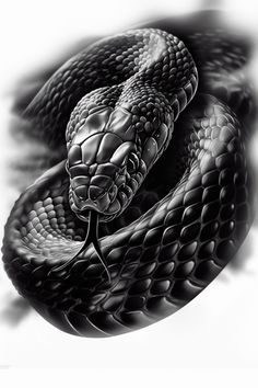 a black and white drawing of a snake