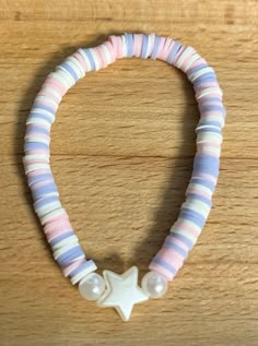 Aesthetic Clay Bead Ideas, Your Birth Month Your Clay Bead Bracelet, Princess Clay Bead Bracelet, Star Clay Bead Bracelet, Clay Bead Bracelets With Charms, Pink Clay Bracelet Ideas, Pastel Clay Bead Bracelet Ideas, Pink And Purple Clay Bead Bracelet, Pastel Clay Bead Bracelet