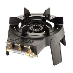 a black stove top with four burners on it