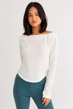 off the shoulder thermal runs tts available in white White Waffle Knit Tops For Spring, Spring White Waffle Knit Tops, White Waffle Knit Top For Fall, Satin Maxi Skirt, Contrast Top, Long Sleeve Design, Netflix And Chill, Thermal Top, White Off Shoulder