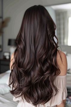 Mahogany Chocolate Brown Hair, Brown With No Red Undertone, Coffee Colored Hair Brown, Clear Winter Hair Color Colour Palettes, Maroon Brown Balayage, Espresso Dark Brown Hair, Natural Dark Hair Color, Expressing Brown Hair, Solid Burnett Hair Color