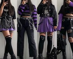 Purple Emo Aesthetic Outfit, Edgy Purple Outfit, Emo Purple Outfit, Kuromicore Outfits, Kuromi Outfit Inspired, Purple Emo Outfits, Dark Purple Aesthetic Outfit