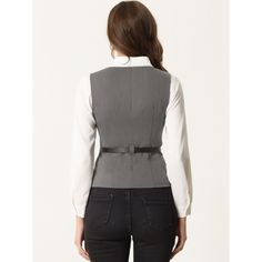 The formal business vest is a must-have for any fashion-forward wardrobe. The button front closure helps you put on and take off this vest easily. Pockets and the belt make it more designed. Styled with the trousers, necklace, chic bag, and high heels as your business look. Suitable for spring/summer/autumn/winter and many occasions, such as work, parties, and meetings. In a charming design, this special and elegant vest adds to your choice for the upcoming seasons. Elegant Vest, Business Vest, Women's Vests, Work Parties, Chic Bags, Formal Business, Business Look, Womens Vest, Classy Outfits