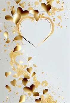 a white and gold background with lots of hearts