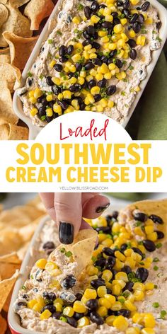 loaded southwest cream cheese dip with corn and black beans