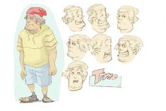 an old man is standing in front of various heads and poses for his character creation