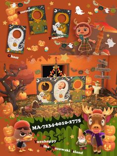 an animated halloween scene with pumpkins, jack - o - lanterns and other decorations