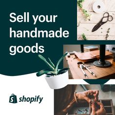 an advertisement for a handmade goods store with images of scissors and other things on the table