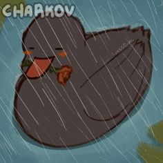 a drawing of a rubber duck in the rain with words charovo written on it