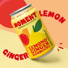 a can of lemon and ginger soda on a yellow background