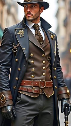 Steampunk Character Design, Steampunk Male, Fantasy Art Style, Steampunk Character, Steampunk Stuff, Men Pictures, Handsome Older Men, Street Dress, Style Steampunk