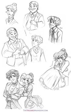 some sketches of people in different poses for the movie beauty and the beast, from disney's sleeping beauty