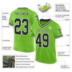 Order the jersey with special name & number you want from our shop, making a vibrant look on the field or daily life! Features: 1. Material: 100% Recycled Polyester-Body; 88% Nylon/12% Spandex-Neckline, Sides, Sleeves 2. Fit: Authentic jerseys have an athletic cut that fits snug in the chest and shoulders. 3. Stitched tackle twill name and numbers 4. Sublimated stripes on sleeves 5. Zone stretch fabric for enhanced movement; Tailored fit designed for movement 6. Moisture-wicking fabric has spongy handle, good draping property and elasticity as well as good dimensional stability and wrinkle-resistance 7. Breathable & Quick-Drying; Exquisite stitching not easy to fall off 8. No-tag neck label for clean comfort 9. Machine wash, Do Not Tumble Dry 10. Imported 11. Non-alcoholic Available For Wi Varsity Jersey With Moisture-wicking Material, Sporty V-neck Jersey For Sports, Sporty V-neck Jersey For Sports Events, V-neck Sporty Jersey For Sports Events, Sporty Green Jersey For Football Season, Green Moisture-wicking Jersey For Game Day, Green Casual Breathable Jersey, Collegiate Green Jersey For Sports Season, Logo Number