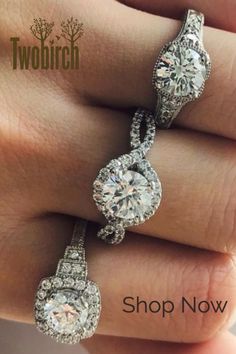 three diamond rings are shown on top of each other with the words, shop now