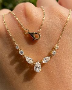 "Pear Shaped Necklace 3Ct Pear & Round Cut Moissanite Necklace Pendant 14K Gold Chain Wedding Necklace Anniversary/Birthday Gift For Women ♠  Stone Details ☛ Stone Weight:  3 TCW Pear/Round Moissanite ☛  Gemstone: Moissanite ☛  Stone Color (White) ☛  Stone Luster: Excellent ☛  Stone Clarity: VVS1 ☛  Stone Make: High Quality ☛  Stone Shape: Pear/Round Cut ☛ Chain Length: 16\" length  18\" length 20\" length ☛  Metal Change(10k/14k/18k White/Yellow/Rose Gold) ☛  Handmade item Length: Multi Length available, please contact us if you need a special length. I accept custom-making orders. please contact me if you need this service. All the jewelry in my store is handmade .it may take 2-3 weeks to finish. ★ Moissanite Guarantee :   Test By Diamond Tester Its Test Show Positive 100% I accept custo Engagement Necklace, Promise Necklace, Stone Wedding, Birthday Gift For Women, Moissanite Necklace, Cluster Necklace, Necklace Unique, Bridesmaid Necklace, Unique Necklace