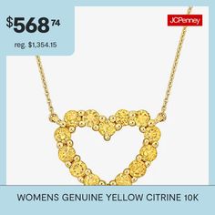 Features: Quick ShipJewelry Closure: Spring Ring ClaspLink Construction: SolidSetting: ProngShape: HeartStone Cut: RoundStone Millimeter Measurement: 2.5 Mm Width, 2.5 Mm LengthMetal Color: YellowChain Length: 17 InchChain Width: 1 MillimetersPendant Length: 13.9mmPendant Width: 16.3mmChain Construction: CableCare: Wipe CleanStone Type: 14 Genuine CitrineAuthenticity: Genuine StoneMetal: 10k GoldNecklace Type: Pendant NecklacesCountry of Origin: Imported Yellow Heart Pendant Jewelry For Anniversary, 14k Gold Heart-shaped Yellow Jewelry, Heart-shaped 14k Yellow Gold Jewelry, Yellow 14k Gold Heart Jewelry, Yellow Heart-shaped Jewelry, Yellow Jewelry With Heart Charm For Anniversary, Yellow Heart Charm Jewelry For Anniversary, Yellow Heart-shaped Jewelry For Mother's Day, Yellow Round Jewelry For Valentine's Day