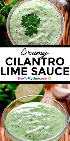 two bowls filled with creamy cilantro lime sauce