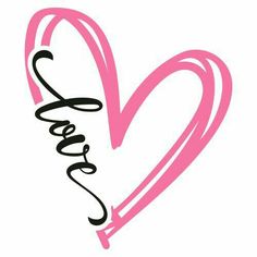 a pink heart with the word love written in cursive writing