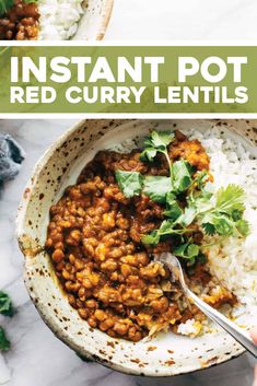 instant pot red curry lentils with rice and cilantro