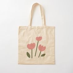 100% cotton reusable shopping carry bag with digital print on one side. Simple pink tulips illustration Cute Fabric Painting Ideas, Simple Tote Bag Design Paint, Diy Tote Bags Painting, Cute Bag Designs, How To Paint Tote Bags, Desain Tote Bag Simple, Canvas Bag Painting Ideas Easy, Simple Tote Bag Painting, Lukisan Tote Bag