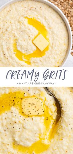 creamy grits in a bowl with butter on top