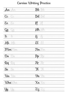 cursive writing practice worksheet with the letters and numbers in english language