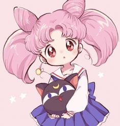 A Black Cat, Pink Hair, Sailor Moon, A Black, Black Cat, Moon, Pink