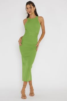 Charmed Me Ribbed Knit Midi Dress Green Midi Dress Green, Brunch Date, Baguette Bag, Iron Material, Green Midi Dress, Sunday Brunch, Knit Midi, Knit Midi Dress, Knit Dress