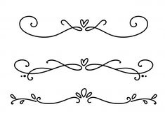 three hand drawn scrolls with hearts on them