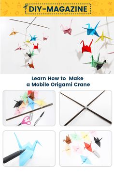 Learn How to Make a Mobile Origami Crane Paper Crane Mobile Diy, Origami Crane Mobile Diy, Hanging Cranes Origami Decoration, Origami Crane Decoration, Origami Mobile Diy, Hanging Cranes, Origami Baby Mobile, Insect Art Projects, Paper Crane Mobile