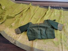 Blouse stitched - Yes Sleeves Length - Elbow Blouse Opening - Back Padded - No Blouse size - 38 with inner margins expandable upto 44 For Blouse Size 36 alteration can be done on request. Traditional Green Blouse With Yoke Detail, Green Chanderi Long Sleeve Blouse, Traditional Silk Sets With Padded Blouse, Festive Cotton Silk Sets With Padded Blouse, Festive Green Yoke Sets, Traditional Chanderi Sets With Padded Blouse, Green Silk Set With Padded Blouse, Fitted Green Cotton Silk Sets, Fitted Green Handloom Blouse