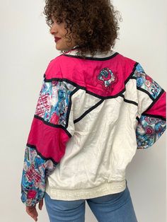 "Vintage 1980's windbreaker. Tag reads: Le Coq Sportif L shell - 100% nylon lining - 65% polyester 35% cotton Measurements: Bust: 50\" Waist: 42\" Shoulder: 25\" Sleeve: 22\" Length: 26\" In good vintage condition." Casual Pink Patchwork Windbreaker, Retro Pink Windbreaker For Streetwear, Pink Retro Windbreaker For Streetwear, Vintage Nylon Windbreaker For Spring, 90s Style Multicolor Windbreaker For Spring, Spring Multicolor Nylon Windbreaker, Vintage Multicolor Windbreaker For Spring, Patchwork Nylon Windbreaker For Spring, Retro Multicolor Spring Windbreaker