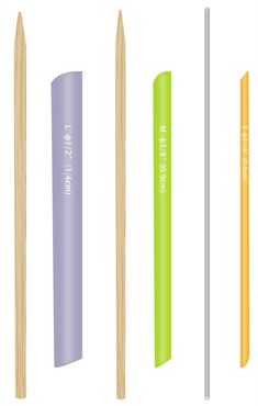 four different types of chopsticks with the names on them and two are labeled