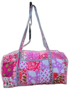 Bohemian Rectangular Bag For Overnight Trips, Rectangular Cotton Weekender Bag For Overnight Trips, Cotton Patchwork Shoulder Bag For Travel, Pink Rectangular Shoulder Bag For Overnight Trips, Travel Shoulder Bag In Cotton With Patchwork, Cotton Patchwork Travel Bag, Cotton Patchwork Bag For Travel, Patchwork Cotton Travel Bag, Multicolor Cotton Beach Bag For Travel