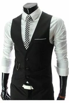 - Material: Polyester,Cotton- Single breasted - It has a v-neck and button-down front closure for comfortable wearing and taking off- The closure leaves a small open slit- It has a pocket design on the chest and chain decoration on the right waist pocket- It is slim-fitting, therefore, compliments well your slim fit dress shirt paired with a slim tie and slim-fit pantsYou can finish this look with oxfords, loafers or dress shoes. This suit vest is ideal for office, business meetings, or office party! Please note that the tags on our items may differ from what you ordered due to the use of Asian sizes. Rest assured that the size you receive is equivalent to the US/UK/EU measurement indicated in our size guide. If you have any questions about sizing, please don't hesitate to contact us at Slim Tie, Slim Fit Dress, Slim Fit Dress Shirts, Slim Fit Suit, Vest Coat, Outfit Fall, Office Party, Office Business, Suit Vest