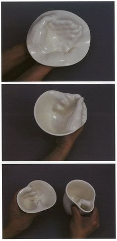 three pictures of different types of cream on plates