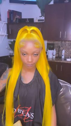 Pin on color wig Yellow Hair Color, Hair Twist Styles, Frontal Hairstyles, Dope Hairstyles, Hair Ponytail Styles, Colored Wigs, Yellow Hair