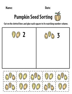 the pumpkin seed sorting worksheet is shown with numbers 1 - 3 on it