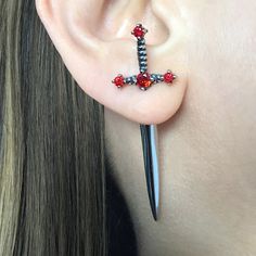 Ruby Red Sword Earrings Dagger Earrings Front Back Earrings - Etsy Cross Earrings Studs, Vintage Punk, Ear Jacket, Estilo Punk, Girl Jewelry, Trendy Earrings